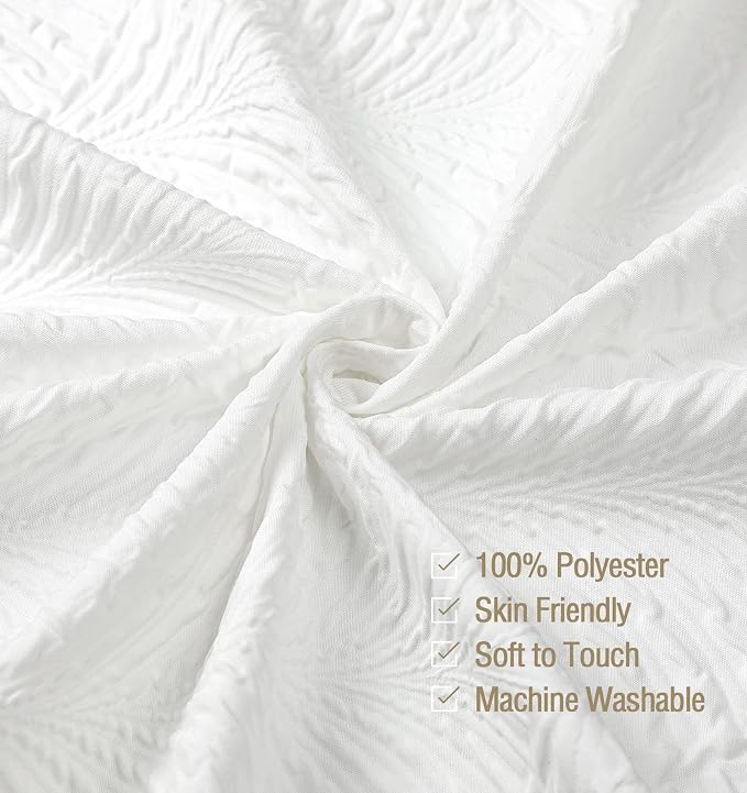 Gibelle White Shower Curtain for Bathroom, 3D Embossed Textured Fabric Curtain - Image 6