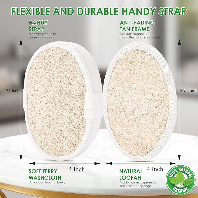 Natural Loofah Sponge, 3 Pack Exfoliating Body Scrubber - Image 2