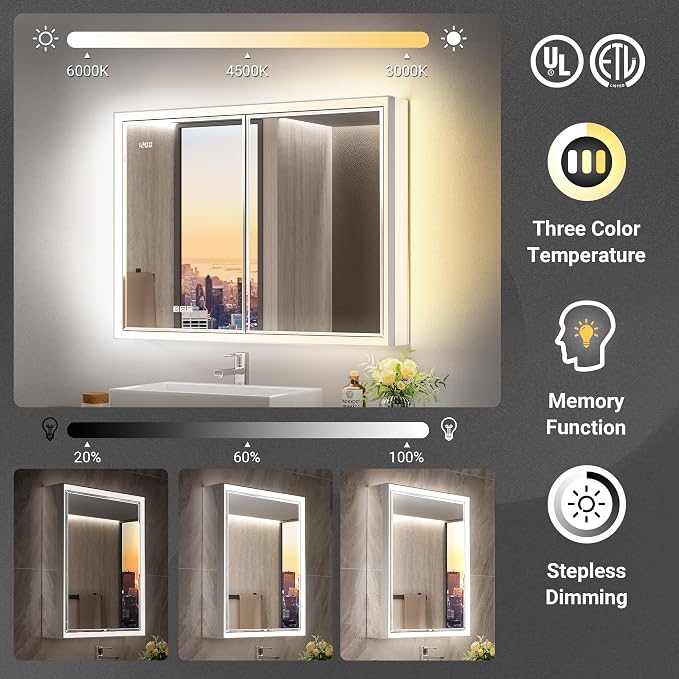 40x30 Beveled Lighted Medicine Cabinet - Image 5