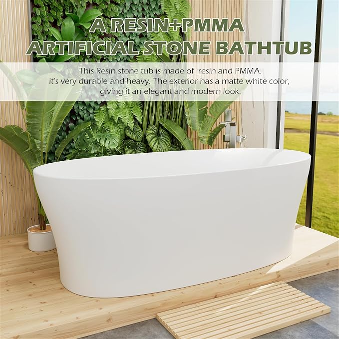 GIVINGTREE 63'' Freestanding Solid Surface Resin Stone Bathtub, Contemporary - Image 2