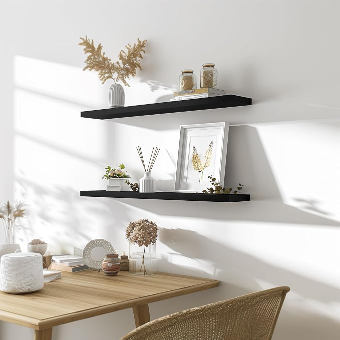 36 Inch Floating Shelves for Wall Rustic Black Wood Wall Shelves for Bedroom - Image 6