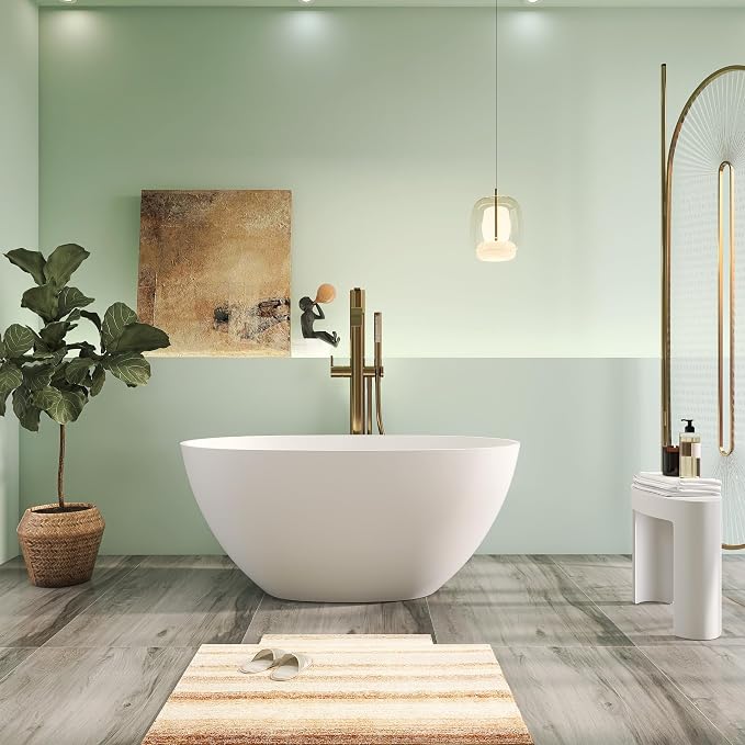 51" Premium Solid Surface Freestanding Bathtubs, Unique Oval Stone Resin Bath - Image 2