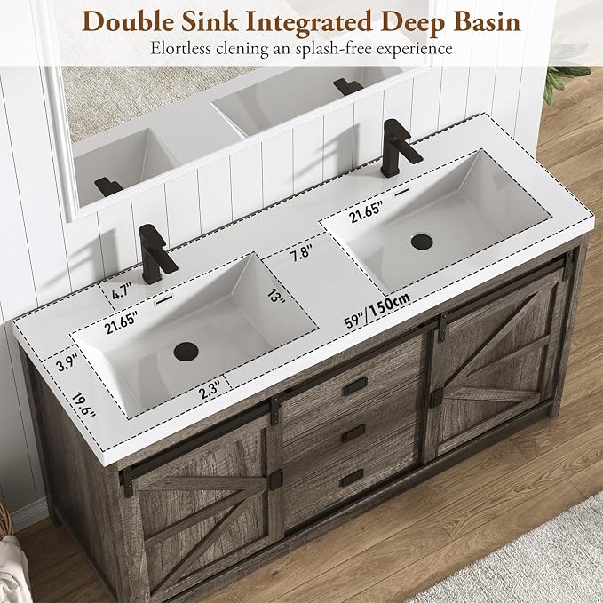 Double Bathroom Vanity with Sink & Faucet & Sewer Pipes, Double Sink Vanities - Image 6