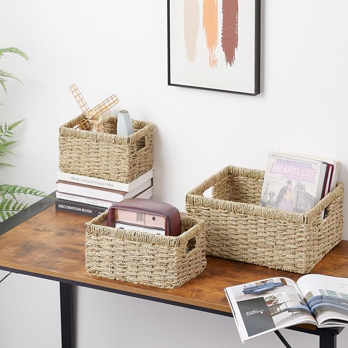 Vagusicc Wicker Basket, Seagrass Wicker Storage Basket Bins - Image 3