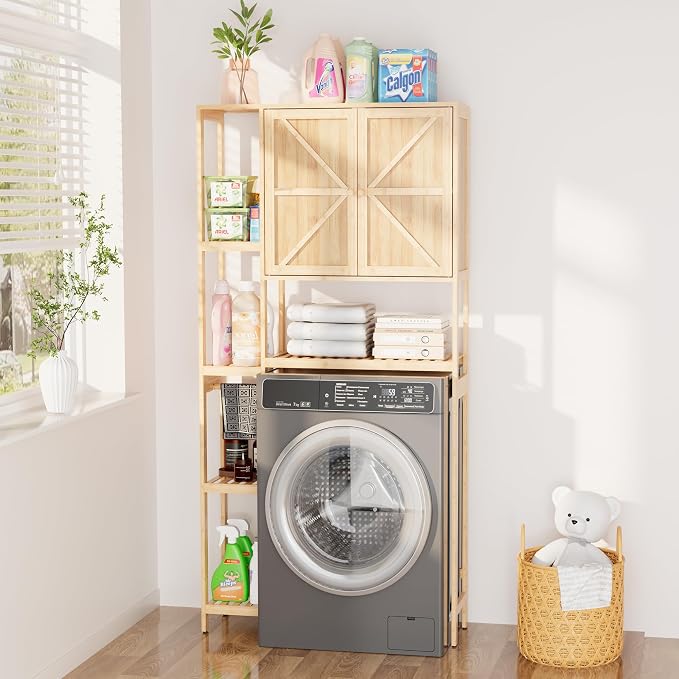 Bamboo Over The Toilet Storage, Above Toilet Organizer Storage Shelf Stand - Image 4