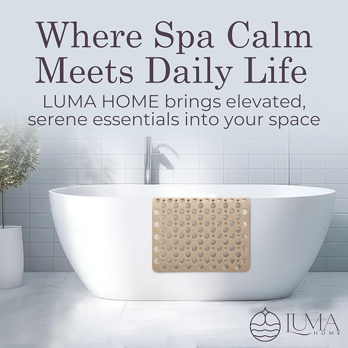 Non Slip Bathtub Mat and Shower Mat Beige TPE Strong Suction Cups Aesthetic - Image 8