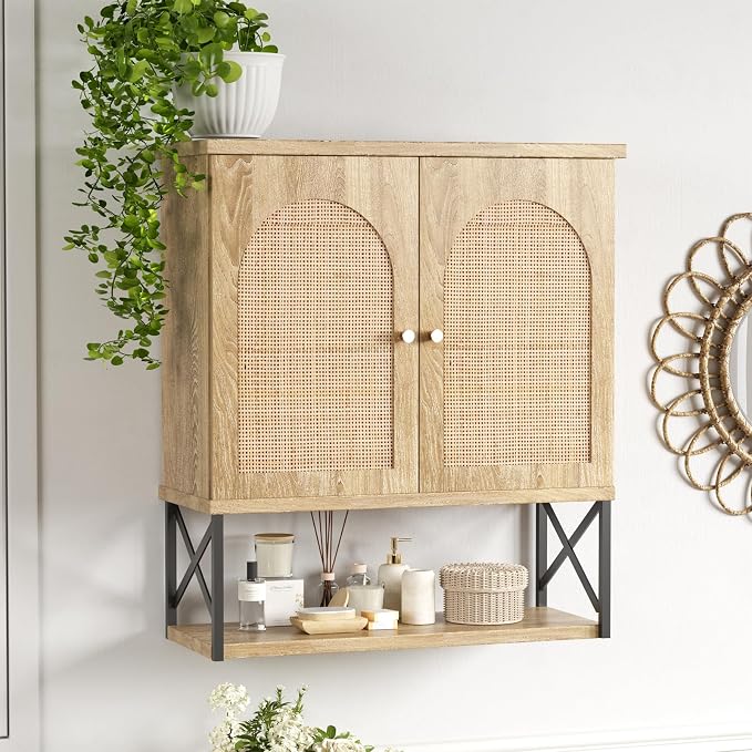 Rattan Bathroom Wall Cabinet, Boho Medicine Wall Cabinet by FiveWillowise