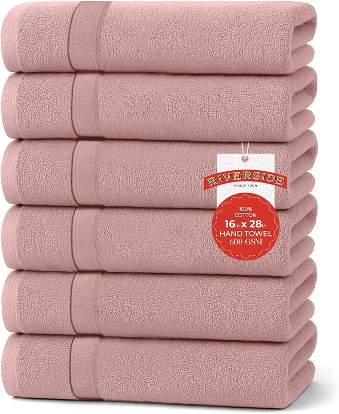 RIVERSIDE 6 Pack Premium Hand Towels Set, 16x28 inches, 100% Ring Spun Cotton by RIVERSIDE