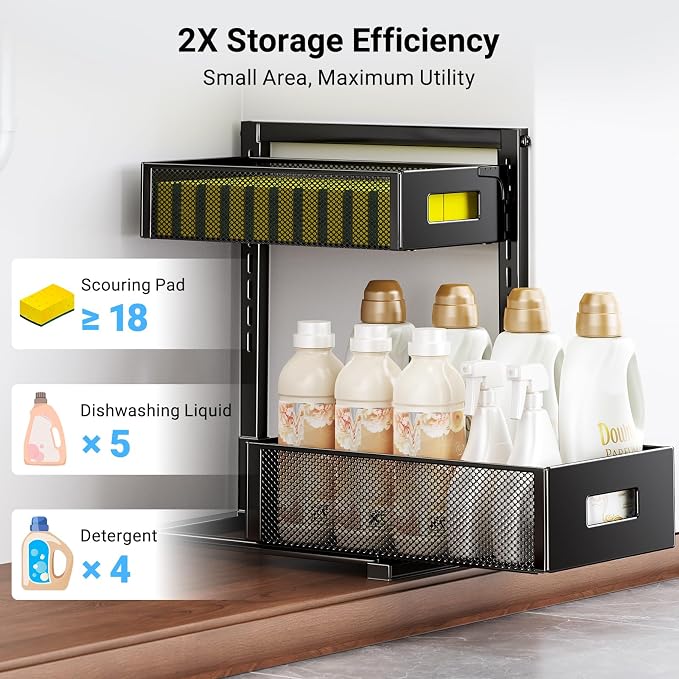 Under Sink Organizer, Metal Under Sink Organizers and Storage, Slide Out Pull - Image 7