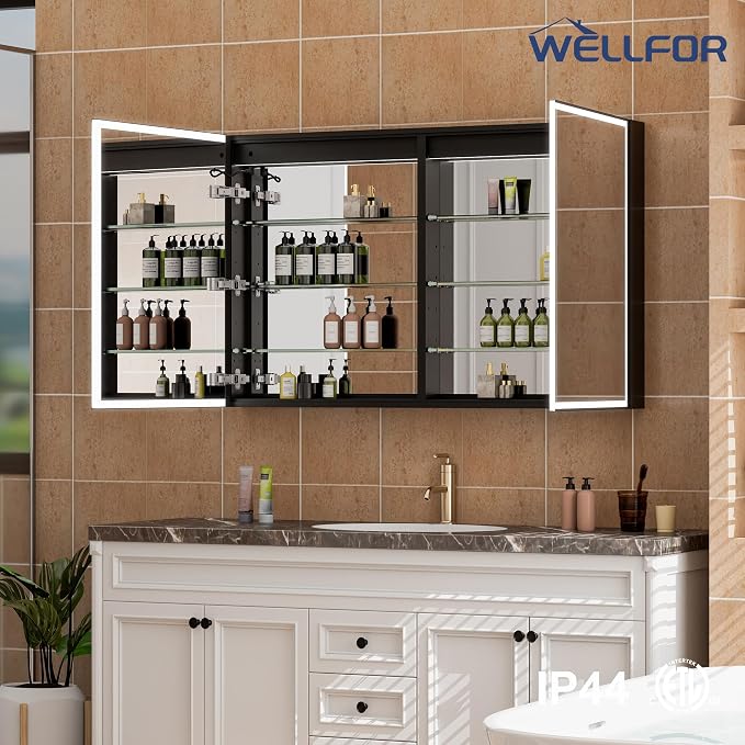 WELLFOR 48" X 30" LED Mirrored Medicine Cabinet, Medicine Cabinets - Image 10