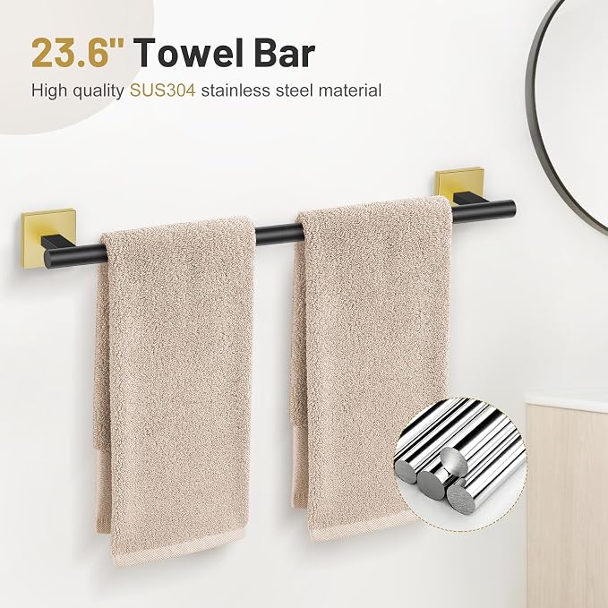 5-Piece Black Gold Bathroom Hardware Set, SUS304 Stainless Steel Bathroom - Image 2