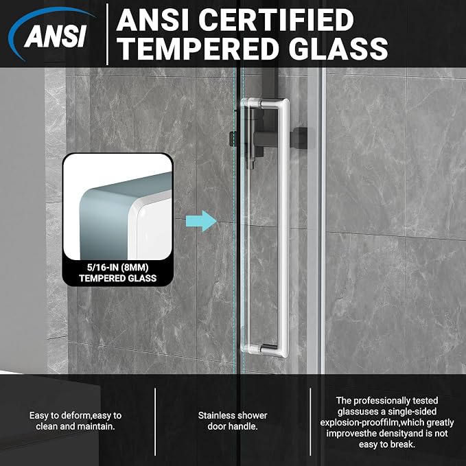 Chabatree Shower Door 60" W x 76" H Frameless Sliding Shower Door, Frameless - Image 4