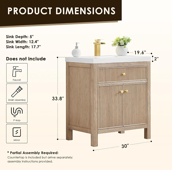ALTAIR 30 Inch Vanity Bathroom Small Sink Vanities Single Bath Large Storge - Image 2