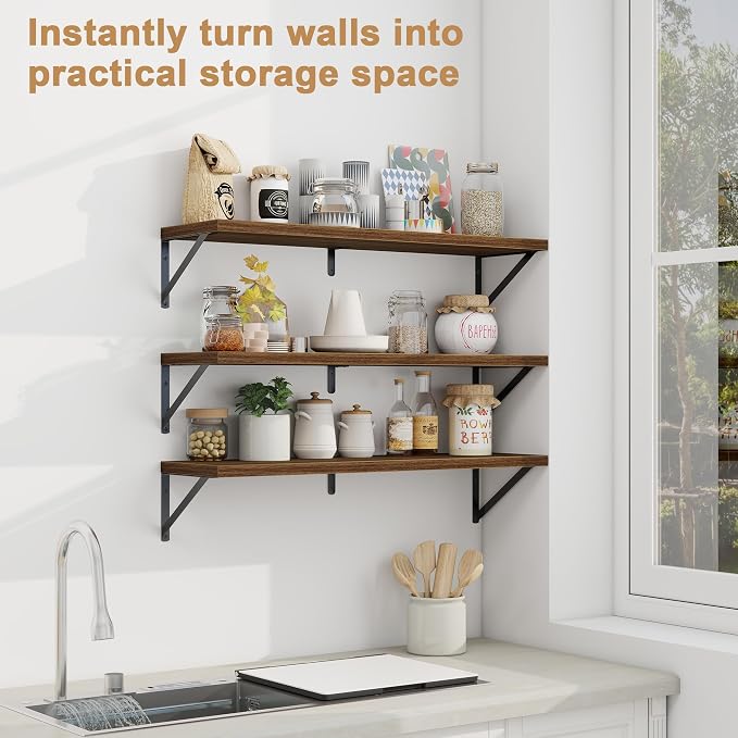 Fun Memories Floating Shelves for Wall, 36 Inches Long Set of 3 Wall Shelves - Image 5
