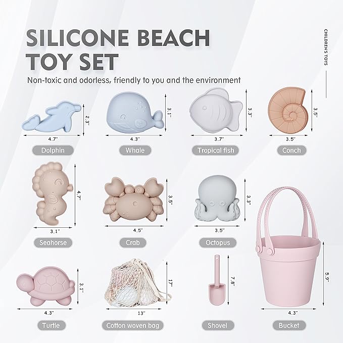 MarcZero 11Pcs Silicone Beach Toys, Modern Baby Beach Toys, Travel Friendly - Image 2