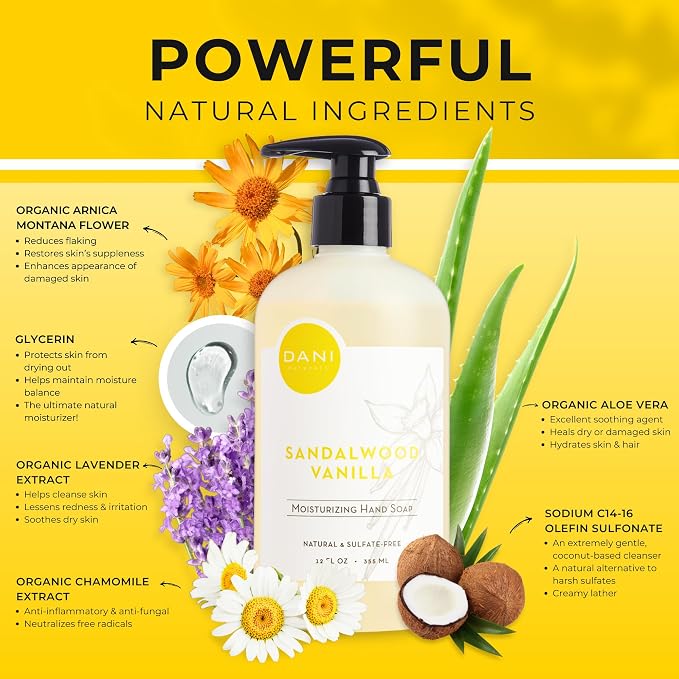 DANI Naturals Moisturizing Hand Soap – Sandalwood Vanilla Scent, Sulfate-Free & - Image 3