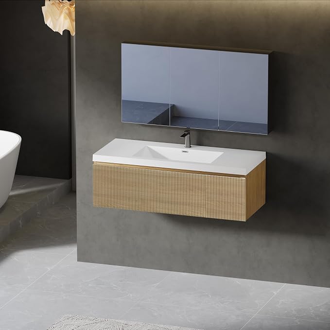 VUMALL48'' Modern Floating Bathroom Vanity Sink Combo, Wall-Mounted Striped - Image 9
