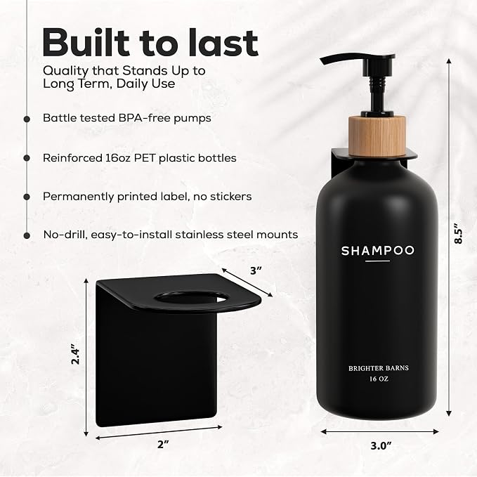 Black Shampoo and Conditioner Dispenser Set Wall Mounted by Brighter Barns - Image 3