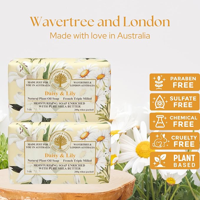 Wavertree & London Daisy & Lily Scented Natural Soap, 7oz Moisturizing French - Image 2