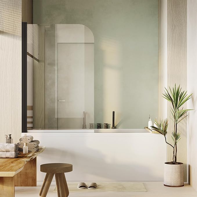 32" W x 55" H Frameless Bathtub Shower Door, 1/4" Tempered Glass Panel - Image 7