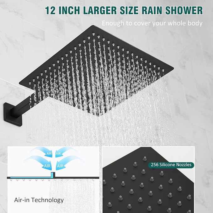 Hoimpro 12 Inch Shower Head System Set Bathroom Rain Mixer Shower Head 2 In 1 - Image 7