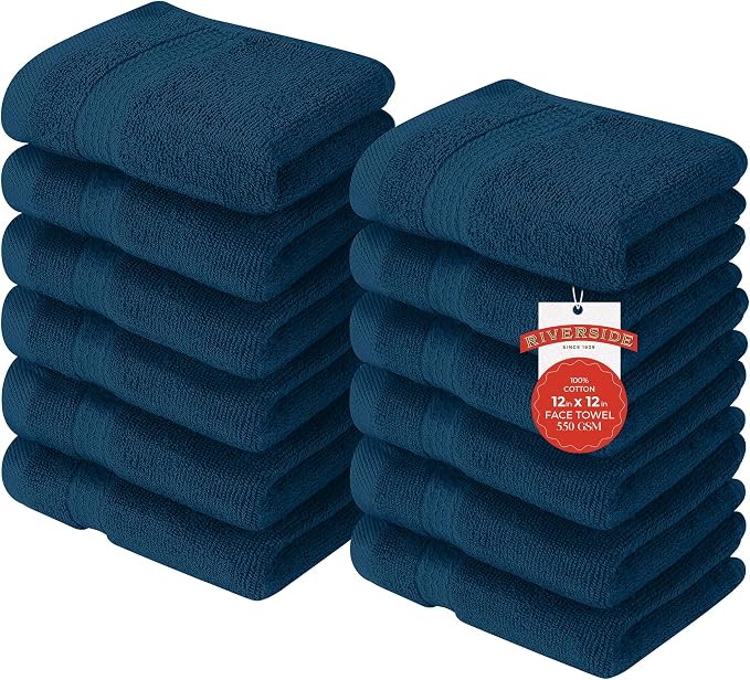 RIVERSIDE 12 Pack Premium 100% Cotton Face Washcloths, 550 GSM, 12 x 12 Inches by RIVERSIDE