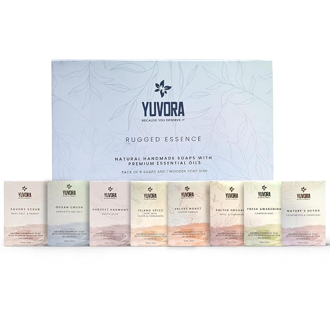8 Pcs Men Natural Handmade Body Soaps 5 OZ Pack Set Rugged Essence Long lasting by Yuvora