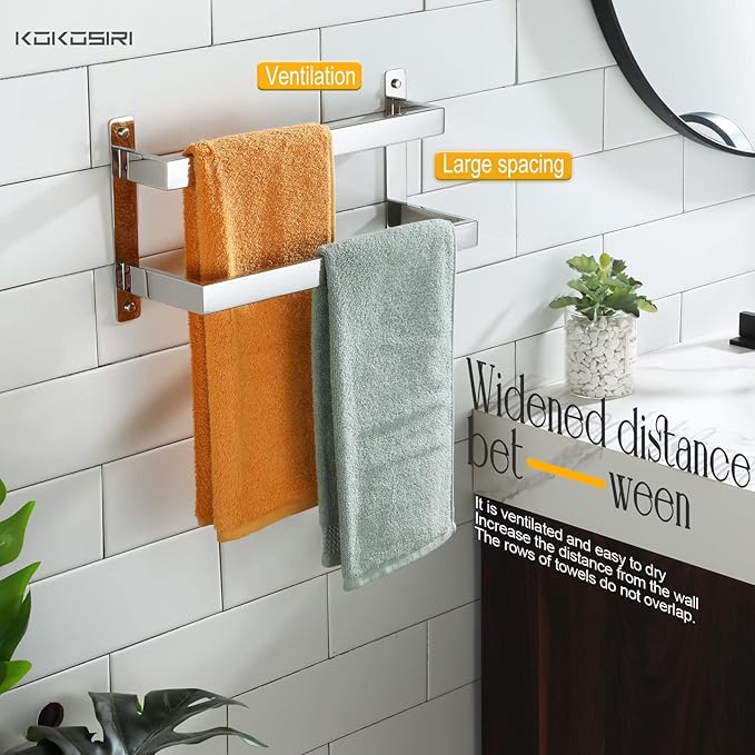 KOKOSIRI Towel Bars Hand Towel Holders 16 Inches Chrome Bathroom 2-Tiers Ladder - Image 5