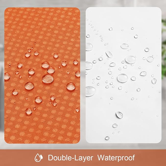 3 in 1 Extra Long Burnt Orange Shower Curtain Set-72 W x 84 H, Modern Waffle - Image 6
