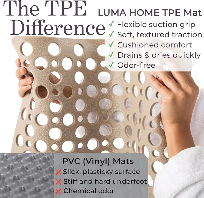 Non Slip Bathtub Mat and Shower Mat Beige TPE Strong Suction Cups Aesthetic - Image 7