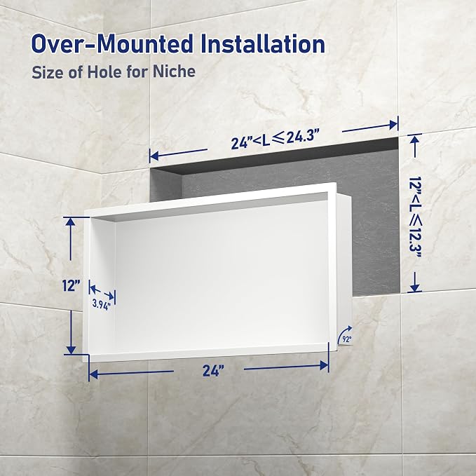 Stainless Steel Shower Niche 24" X 12" White No Tile Needed Niche Shower - Image 3