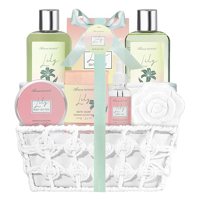 Spa Gift Baskets for Women Bath and Body Gift Set, Lily Bath Gift Set by Ariosemonde
