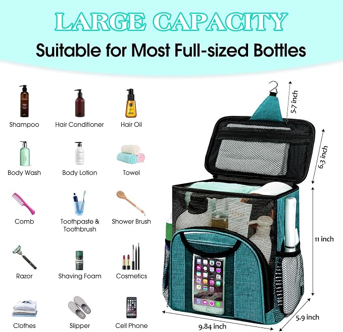 Attmu Mesh Shower Caddy Portable Dorm Tote Bag, Quick Dry Hanging Toiletry Bag - Image 2