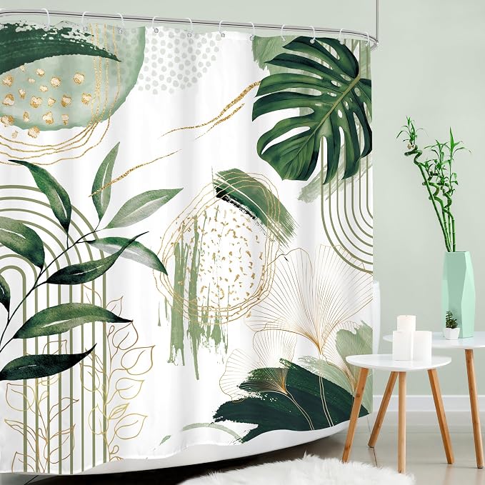 Green Boho Shower Curtain 60Wx72H Sage Green Bohemian Modern Abstract Tropical - Image 3