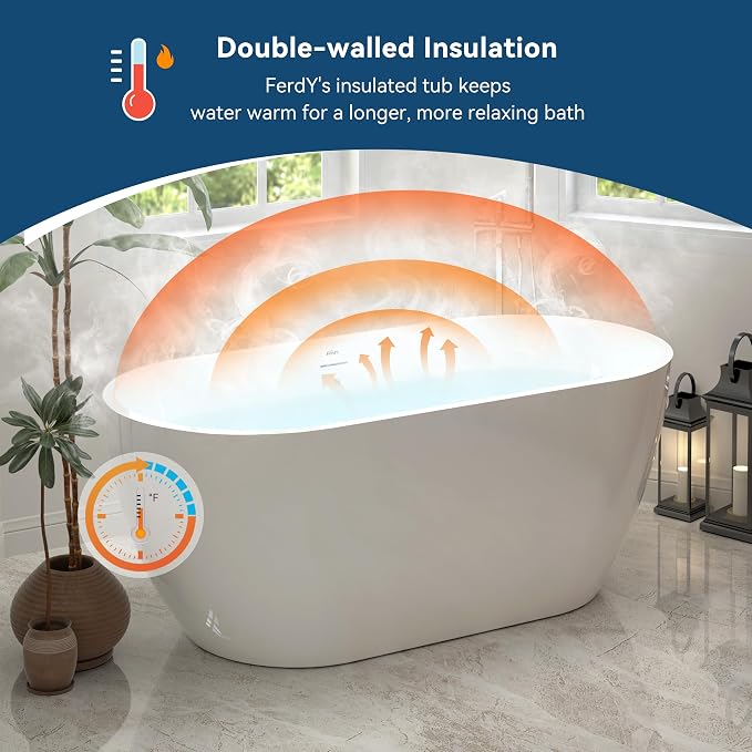FerdY 59" Bali Acrylic Freestanding Bathtub, Gracefully Shaped Freestanding - Image 2