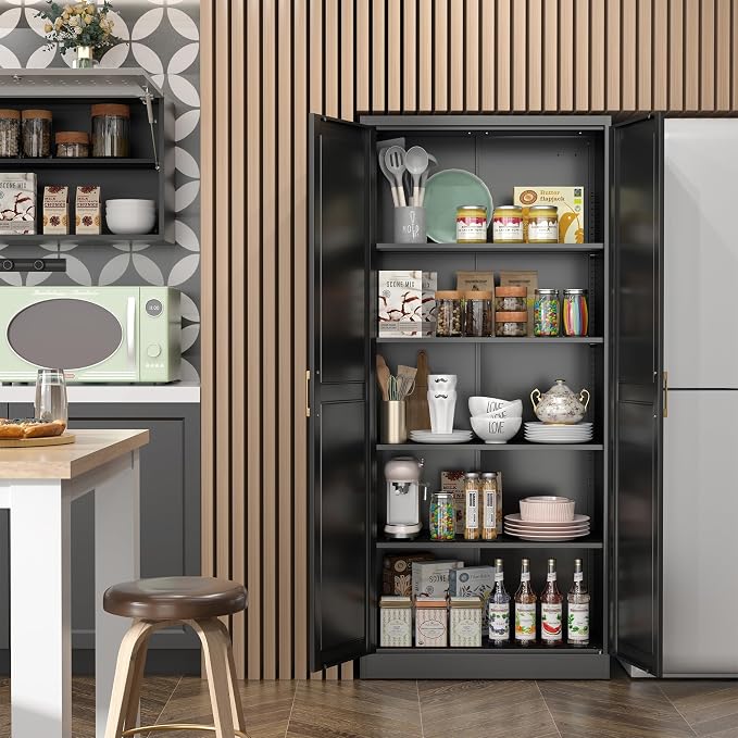 Kitchen Pantry Cabinet, 71”Black Metal Pantry Storage Cabinet - Image 7