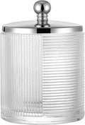 Clear Transparent Apothecary Ribbed Geometric Etched Glass Jar W/Silver/Chrome by IndecorHome