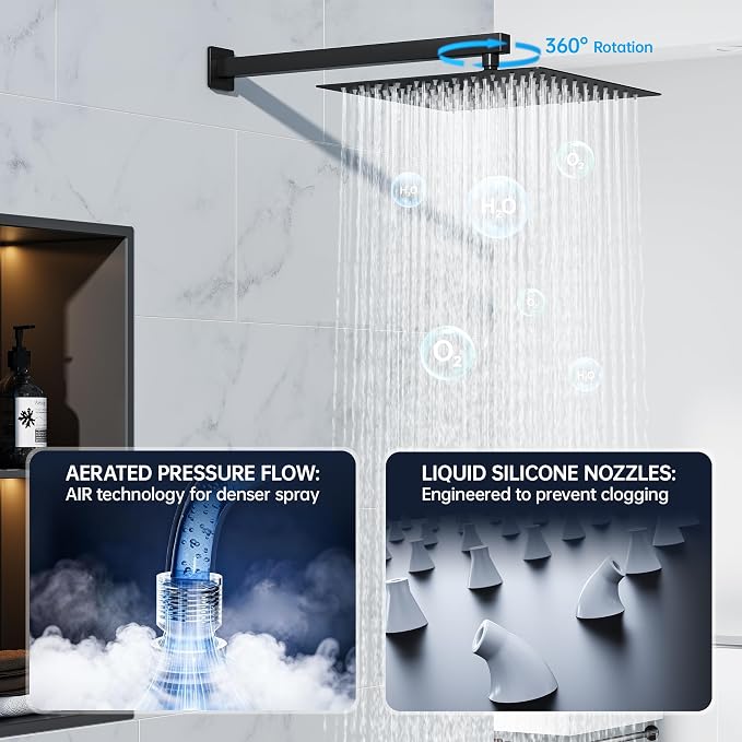 8 Inch Luxury Rain Shower Faucet Set, Matte Black Shower System - Image 4