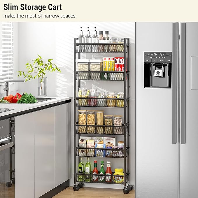 6 Tier Slim Storage Cart, Narrow Cart - Image 3