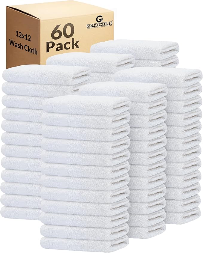 GOLD TEXTILES 60 Pack Economy White Washcloths Set by GOLDTEXTILES