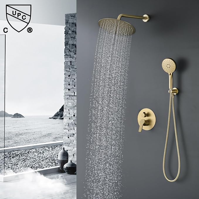 Shower Faucet Set Brass 10IN Rough-In Valve Body Trim Kit Rainfall Included - Image 2