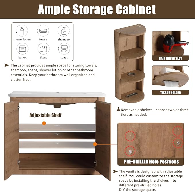 40 Inch Bathroom Vanity with Sink, Wooden Bathroom Cabinet with Soft Close Doors - Image 6