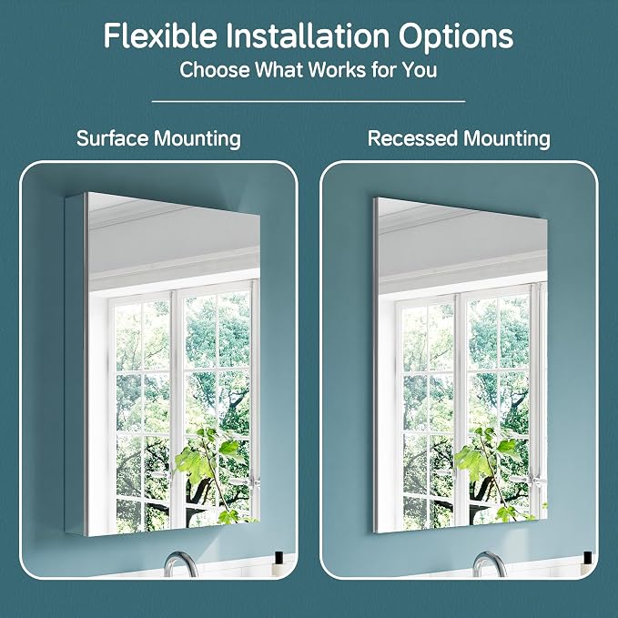 Medicine Cabinet with Mirror 24"x36", Modern Aluminum Medicine Mirror Cabinet - Image 7