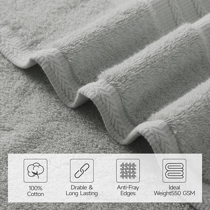 REDKISS Grey Towel Set of 8-100% Cotton Luxury Bath Towels Set - Image 5