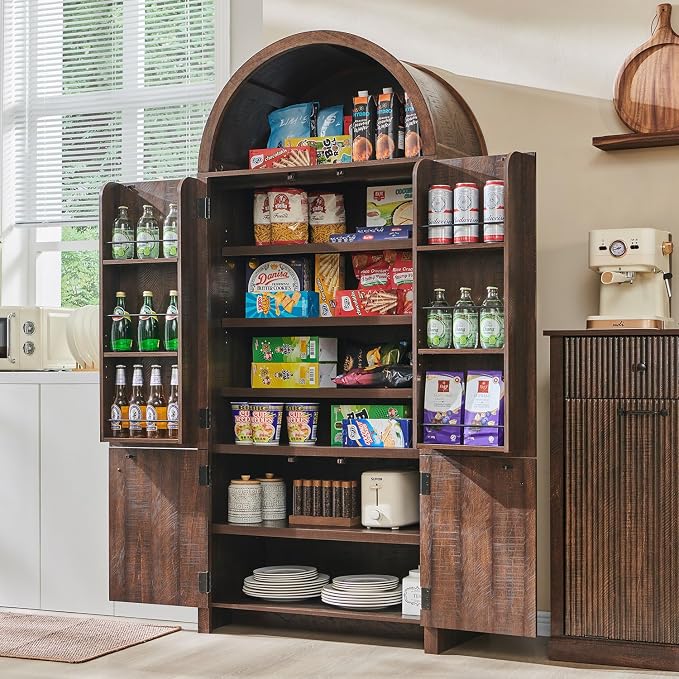 71" Tall Arched Bathroom Storage Cabinet, Modern Fluted Storage Cabinet w/Doors - Image 3