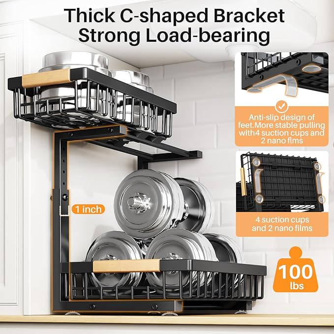 PXRACK 1 Pack Under Sink Organizer, Adjustable Height, 2 Tier Pull Out Under - Image 4