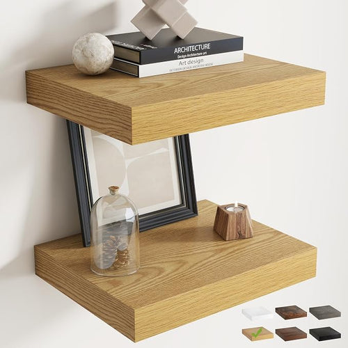 16 Inch Floating Shelves for Wall Set of 2, Easy Install Engineered Wood by Marsmiles