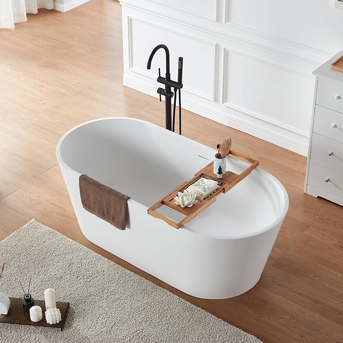Cpingao 71" Stone Resin Freestanding Bathtub, Contemporary Oval Solid Surface - Image 2