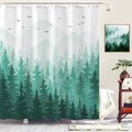 Aipon Teal Misty Forest Shower Curtain Ombre Nature Tree Plants Shower Curtains by Aipon