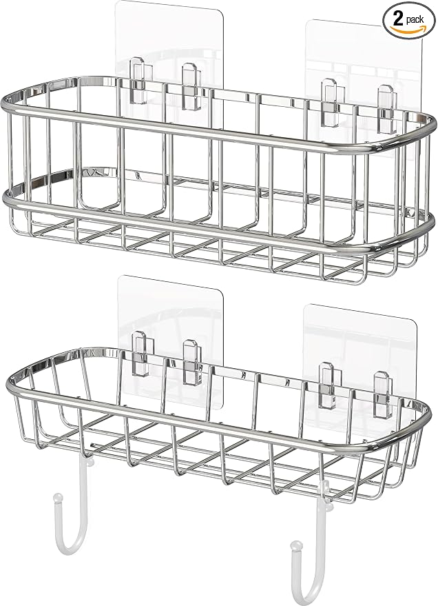 Simple Houseware Bathroom Adhesive Wall Mount Standard Shower Caddy w/Hooks by SimpleHouseware